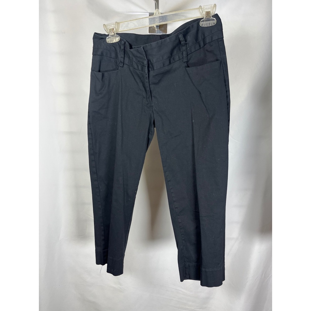 Ninety Womens Black Cropped Pants Cotton Spandex Tapered Trousers Size 4